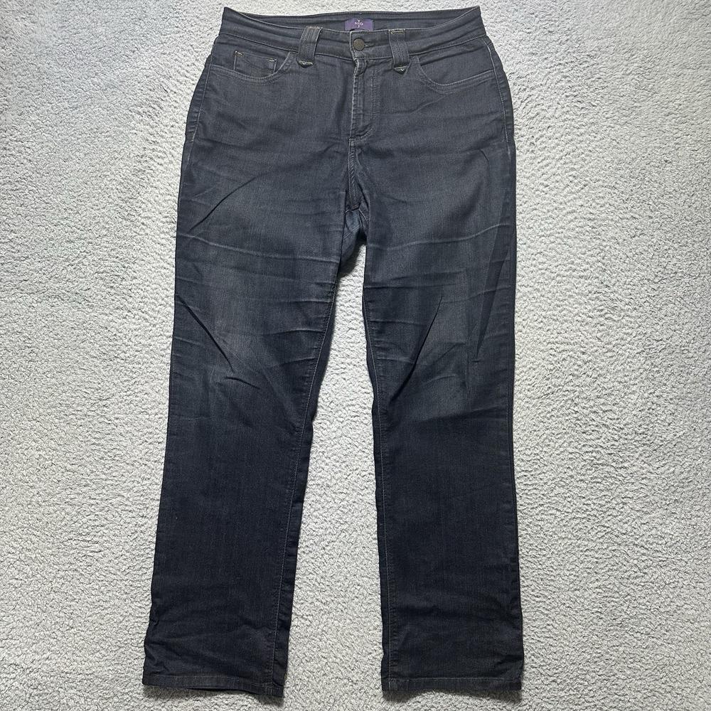 NYDJ Jeans Womens 12P Blue Straight Mid Rise‎ Lift Tuck Dark Wash Denim Mom Pant